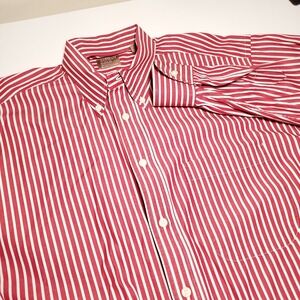 Gitman Gold Mens Large Red Striped Cotton Dress Shirt Mens Made in USA